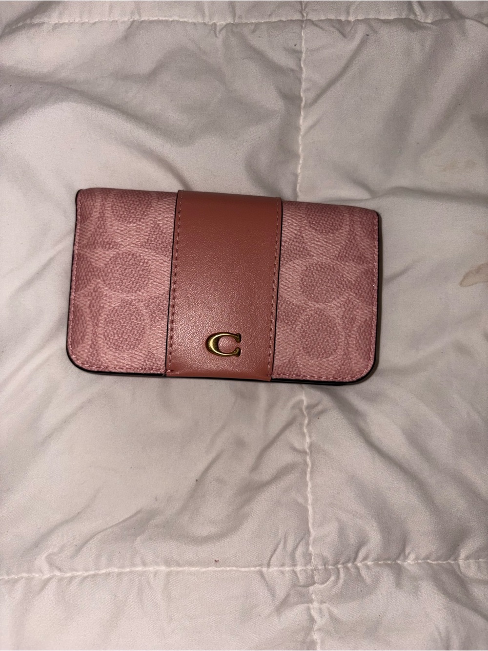 Coach Rose Pink Signature Card Case Wallet with Gold 'C'